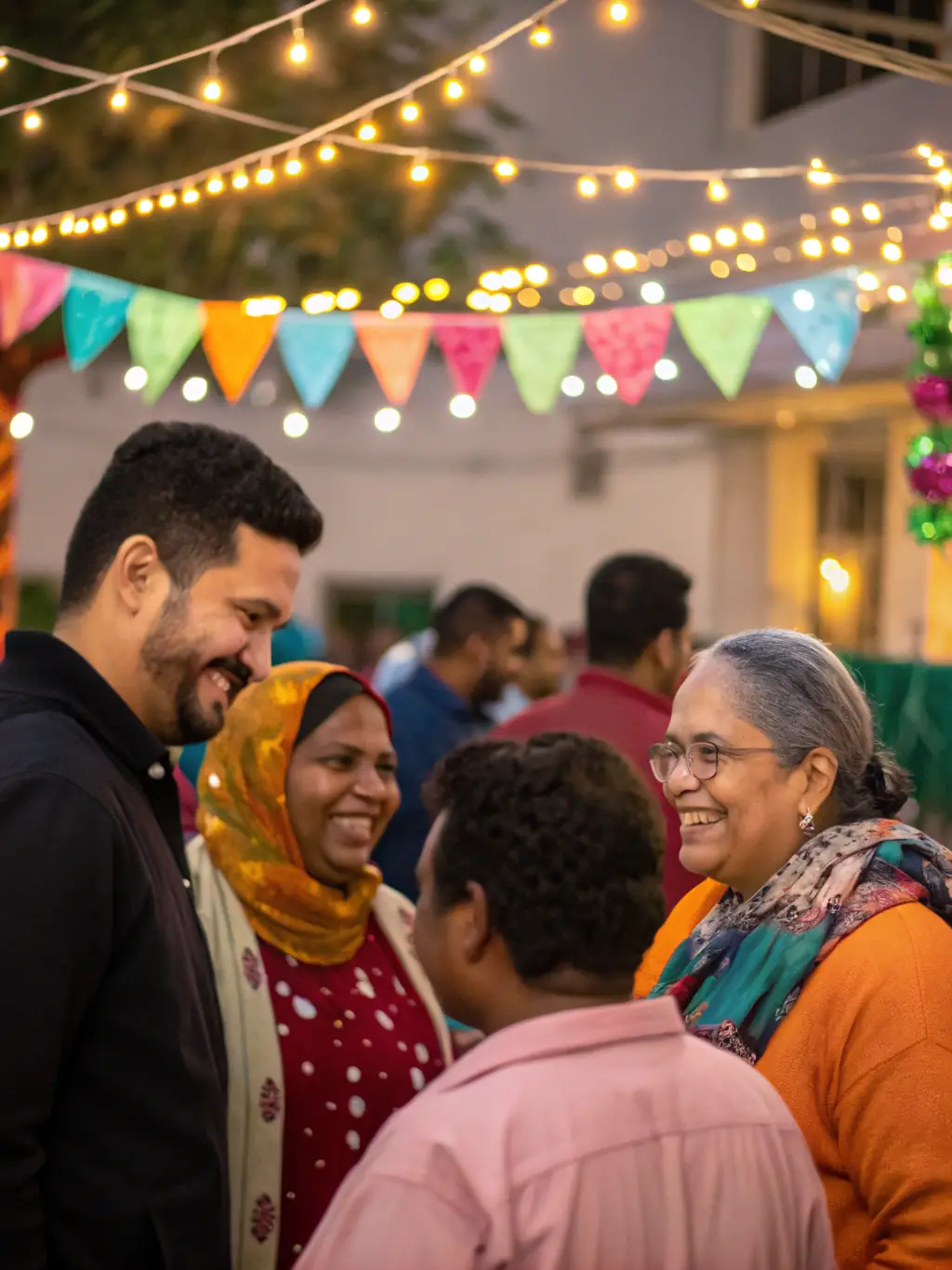 An image of a community gathering at BIBLIOTHEQUE, with people of all ages interacting and enjoying refreshments, highlighting a community event or celebration.