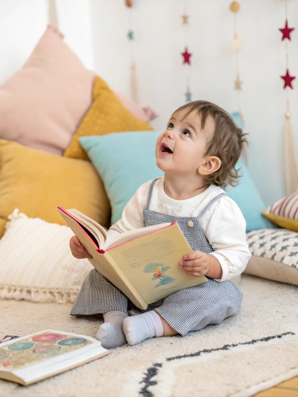 A photograph of a child happily reading a book in a cozy corner of the library, emphasizing the library's commitment to fostering a love for reading.